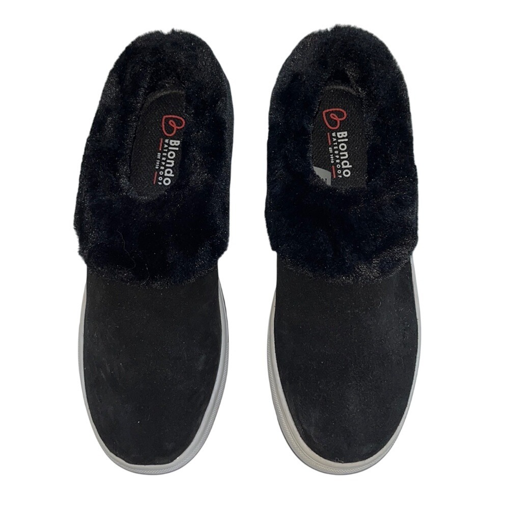 Blondo Womens Black Waterproof Suri Slip-on Leather Sneakers Sz 9 Faux Fur Lined